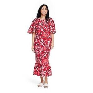 RHODE for Target Red and Pink Floral Maxi Dress